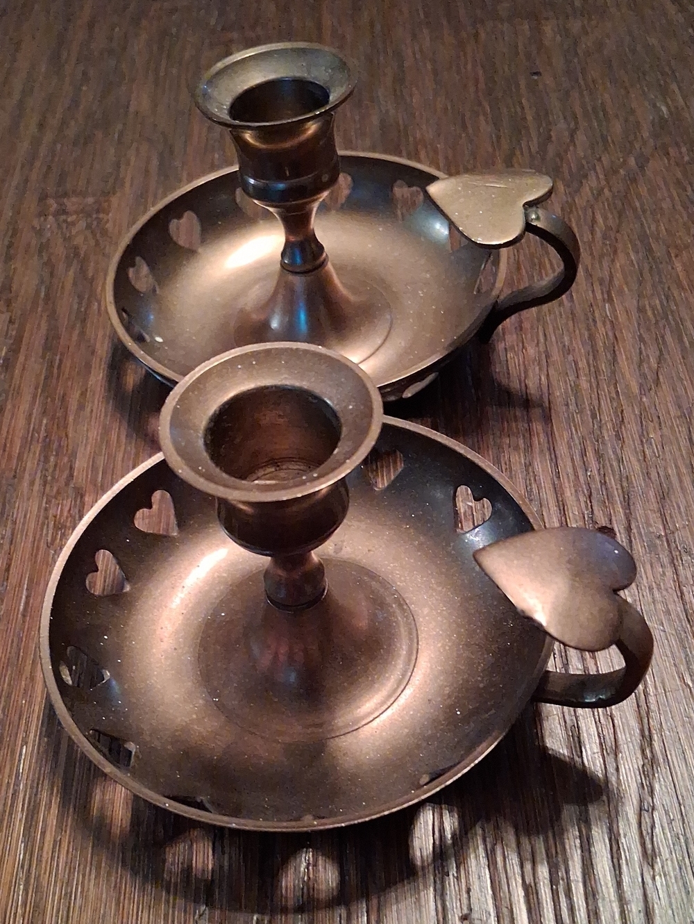 Vintage Heart- Solid Brass Chamberstick Pair -